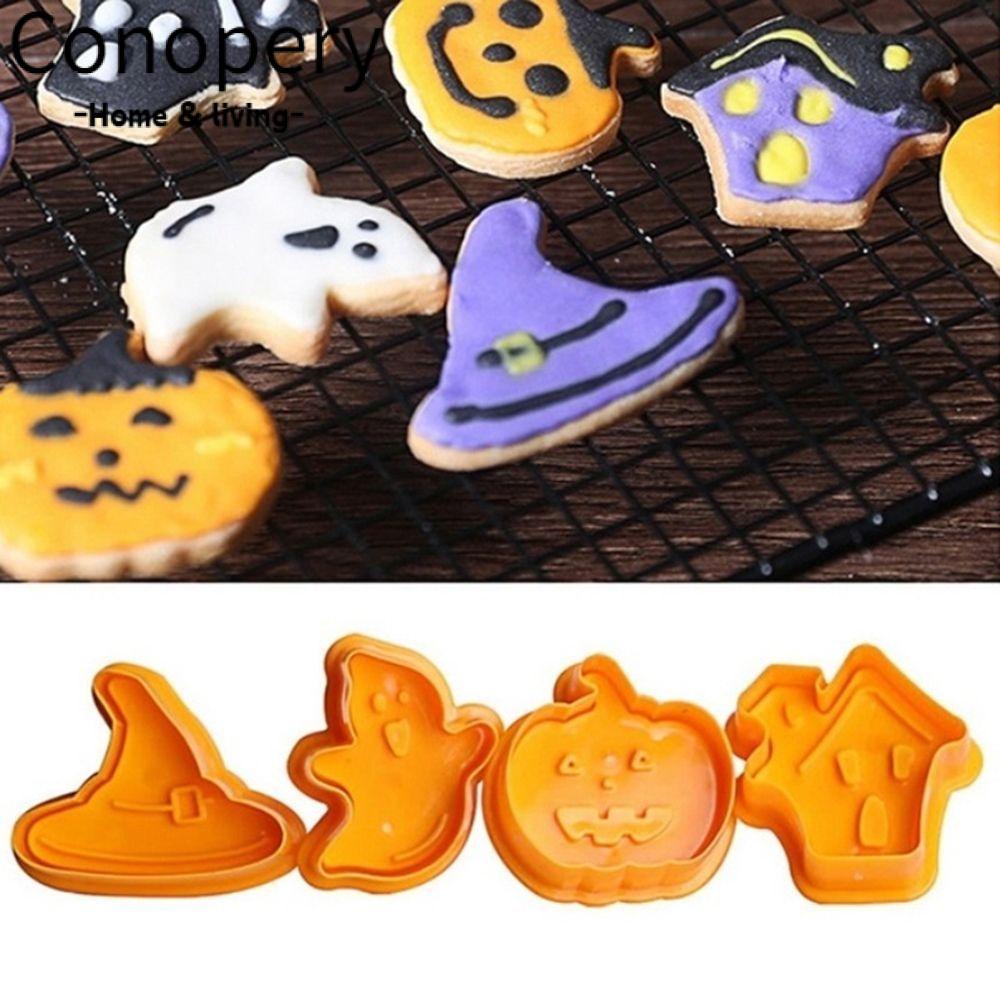 CONOPERY Set 8 Khuôn Nhấn Làm Bánh Quy / Sô Cô La 3D Phong Cách Halloween