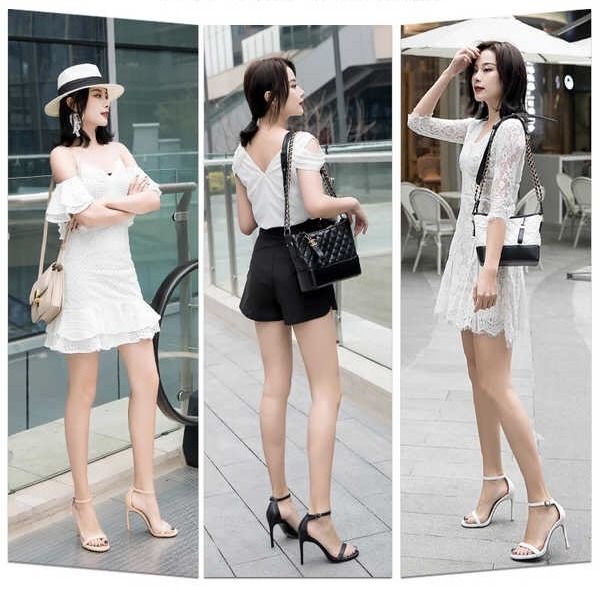 Giày Cao Gót Hở Ngón Màu Đen Thời Trang Mùa Hè Quyến Rũ Cho Nữ
