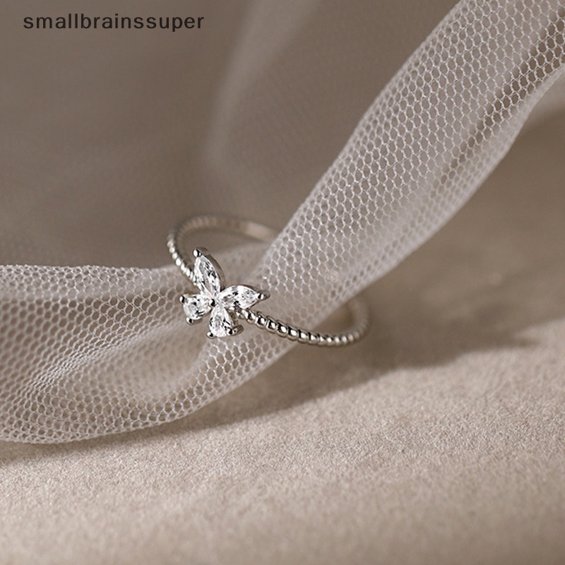 Nhẫn Hở Đính Đá Zircon Hình Bướm Màu Bạc Xinh Xắn SBS