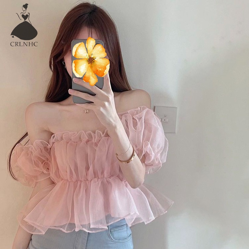 Áo Kiểu Trễ Vai Tay Ngắn Phồng Màu Trơn Thời Trang Mùa Hè Quyến Rũ Cho Nữ