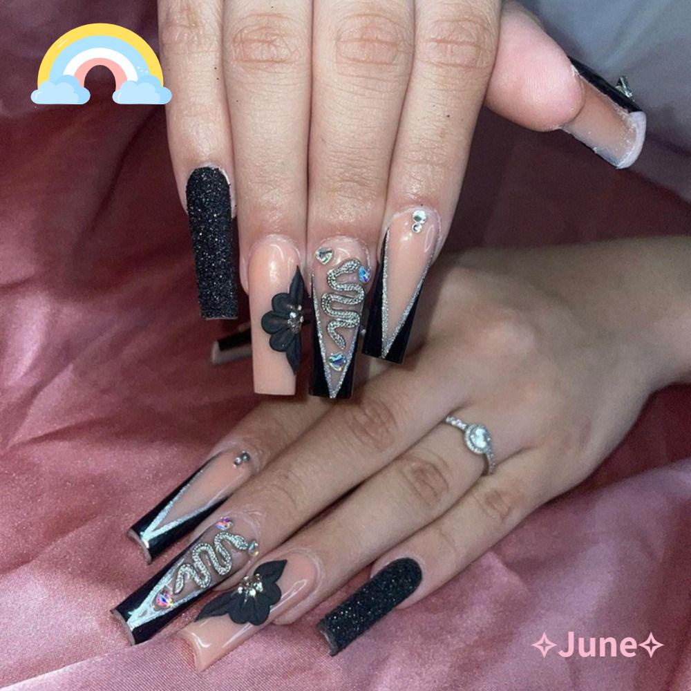 JUNE Bộ 24 Móng Tay Giả Che Phủ Toàn Diện DIY