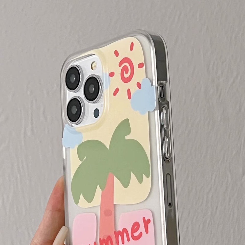 Ốp Điện Thoại TPU Mềm Siêu Mỏng Trong Suốt Họa Tiết Cây Dừa Cho IPhone 14 13 12 11 Pro Max X XR 8 7 Plus