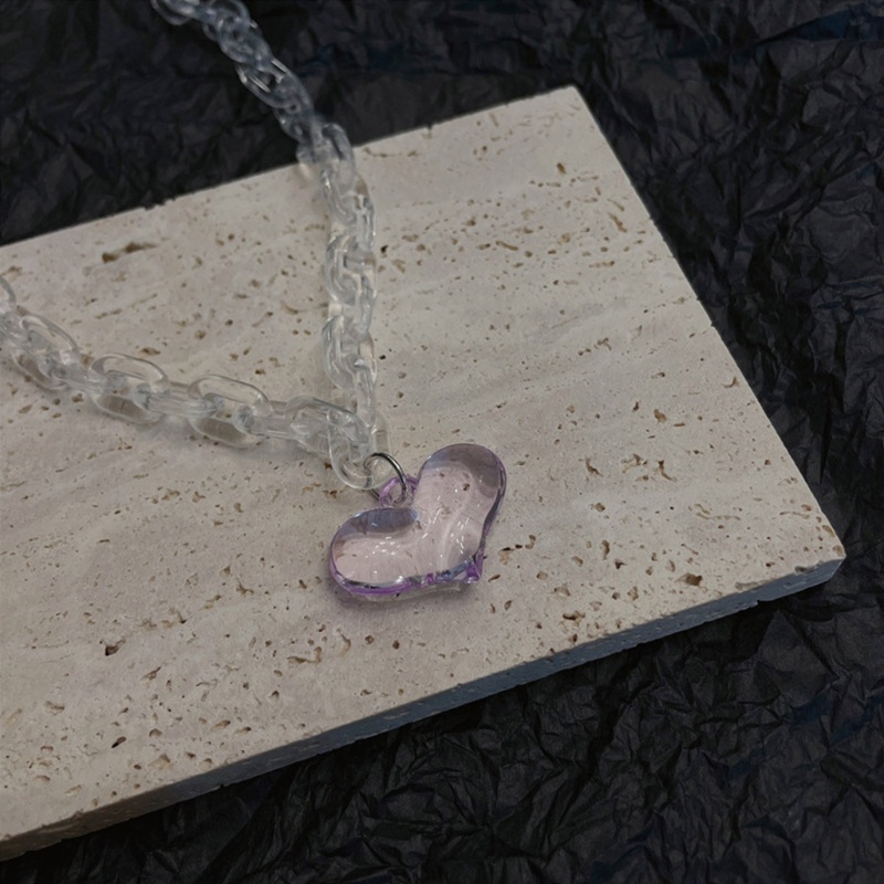 Vòng Cổ Choker Mặt Kính Màu Tím Hình Trái Tim Dành Cho Nam Nữ