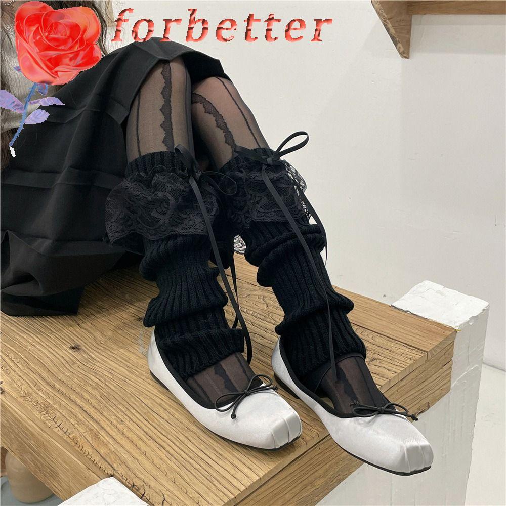 FORBETTER Vỏ Bọc Giữ Ấm Chân Mùa Thu Bằng Ren Dệt Kim Phối Nơ Cho Nữ