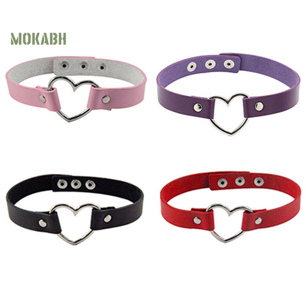 Vòng Cổ Choker Giả Da Họa Tiết Trái Tim Rỗng Phong Cách Gothic Punk