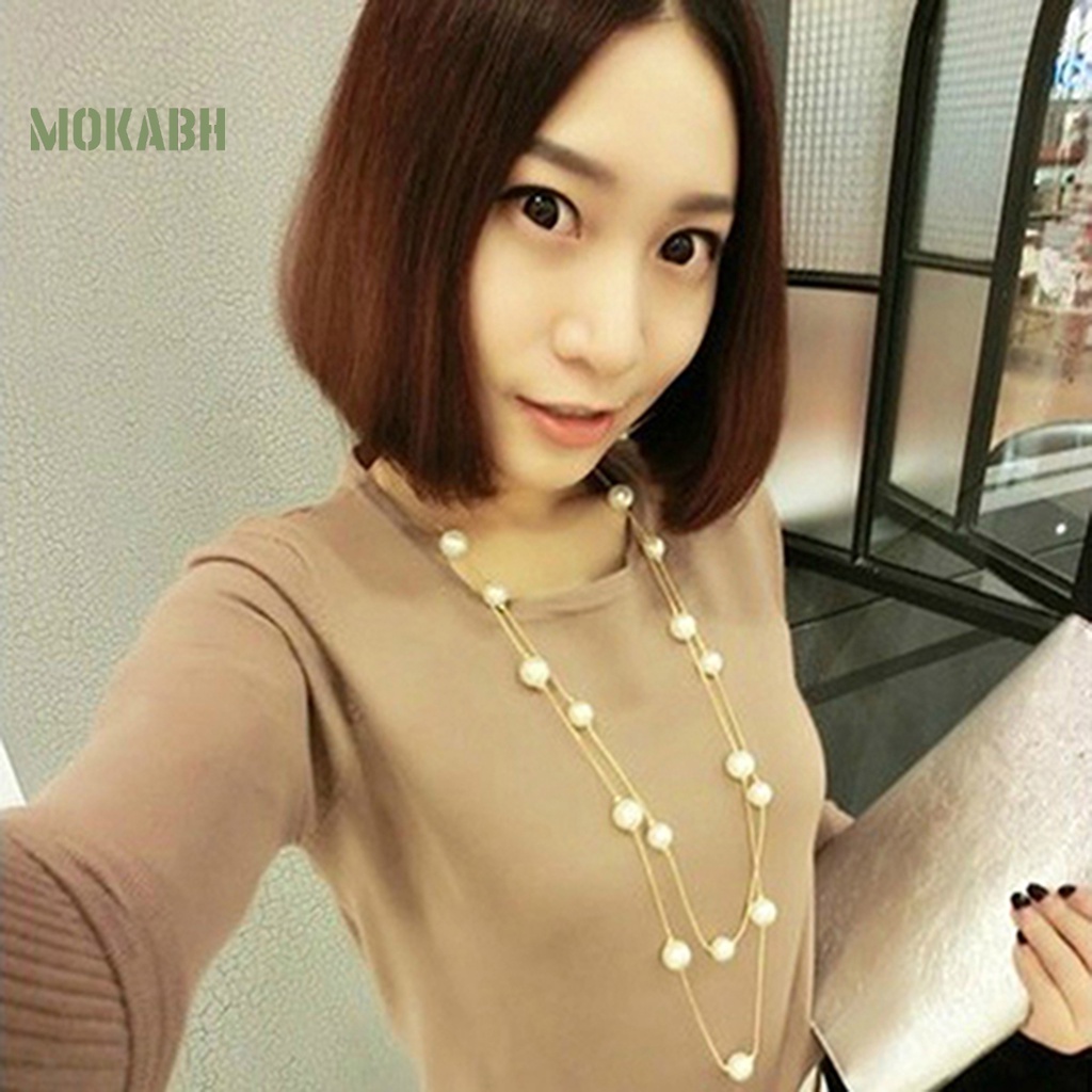 Vòng cổ Hai Lớp Bằng Hợp Kim Đính Ngọc Trai Nhân Tạo Thời Trang