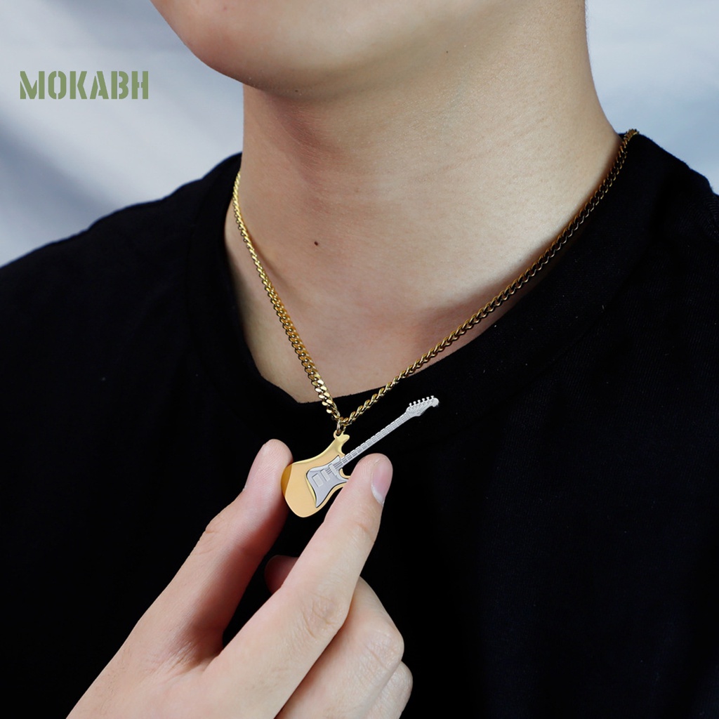 Vòng cổ Bằng Thép Không Gỉ Mặt Hình Đàn Guitar Bass Phong Cách Punk Hip Hop Thời Trang Cho Nam