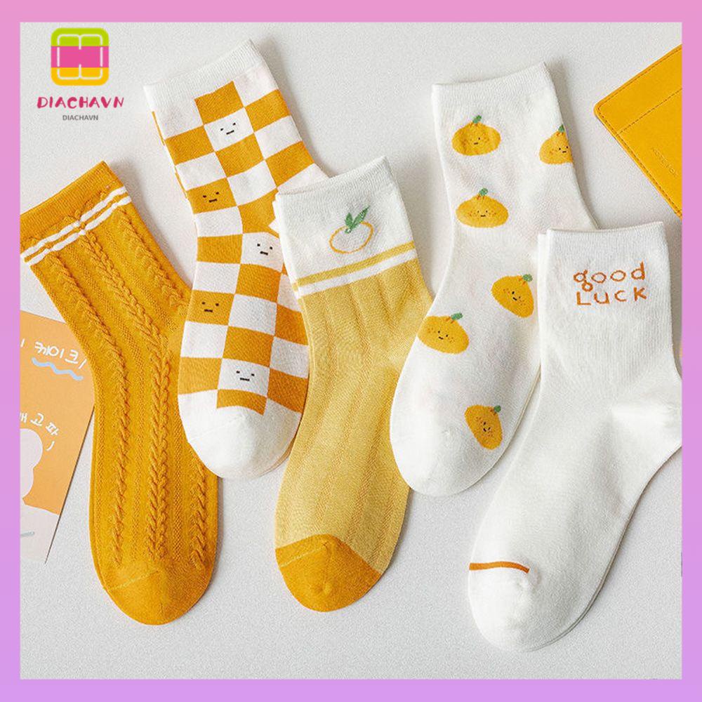 DIACHAVN Vớ Cotton Cổ Cao Họa Tiết Sọc Caro Thoáng Khí Thời Trang Cho Nữ
