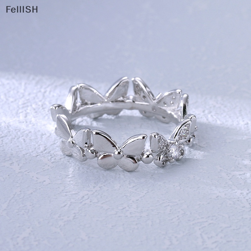 [Felli] Nhẫn Hình Học Bướm Đính Đá Zirconia Sáng Bóng Thời Trang Mới Có Thể Điều Chỉnh Kích Cỡ 439br
