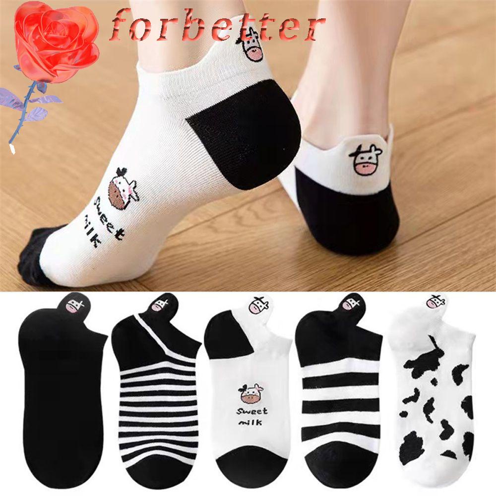 FORBETTER Vớ Cotton Cổ Thấp Thêu Họa Tiết Vui Nhộn Thời Trang Xuân Hè Cho Nữ