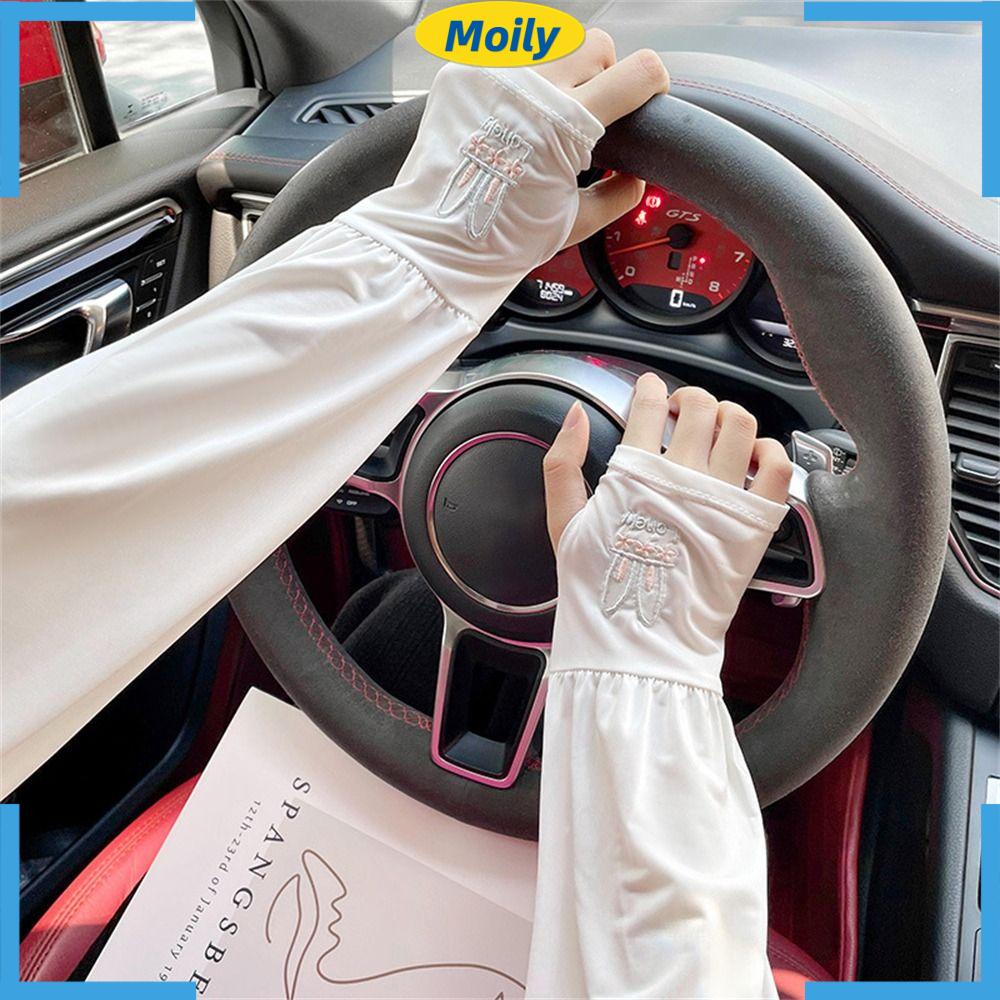 MOILYVN Găng Tay Dài Hở Ngón Chống Nắng Bằng Lụa Lạnh Hình Thỏ Dễ Thương