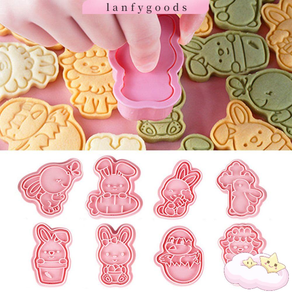 LANFY Bộ 8 Khuôn Cắt Bánh Quy Hình Thỏ Phục Sinh 3D