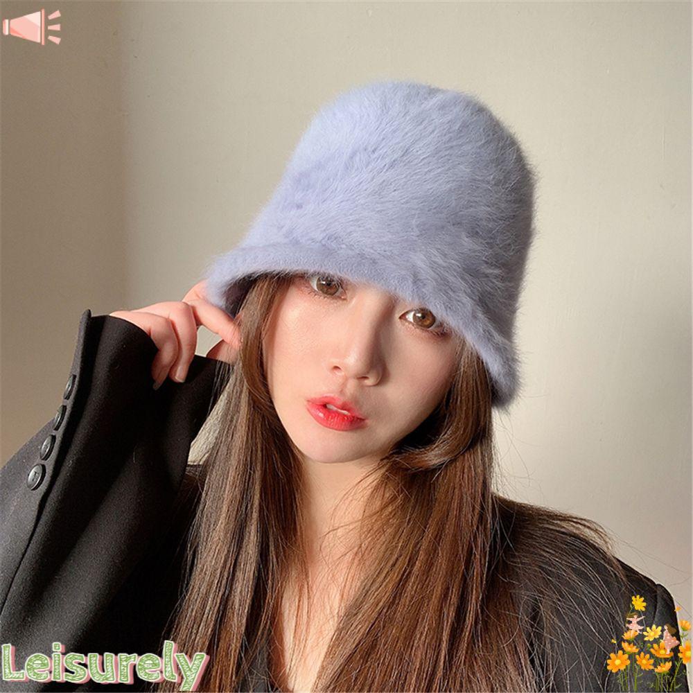 LEILY Mũ Panama Bằng Lông Nhung Mềm Mại Màu Trơn Ấm Áp