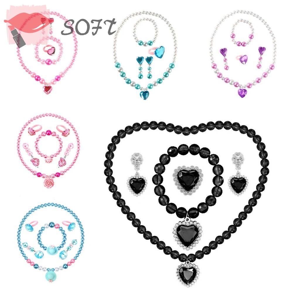 Bộ Trang Sức Hạt Kẹp Tai / Vòng cổ / Vòng Đeo Tay Hình Trái Tim Hoạt Hình Dễ Thương