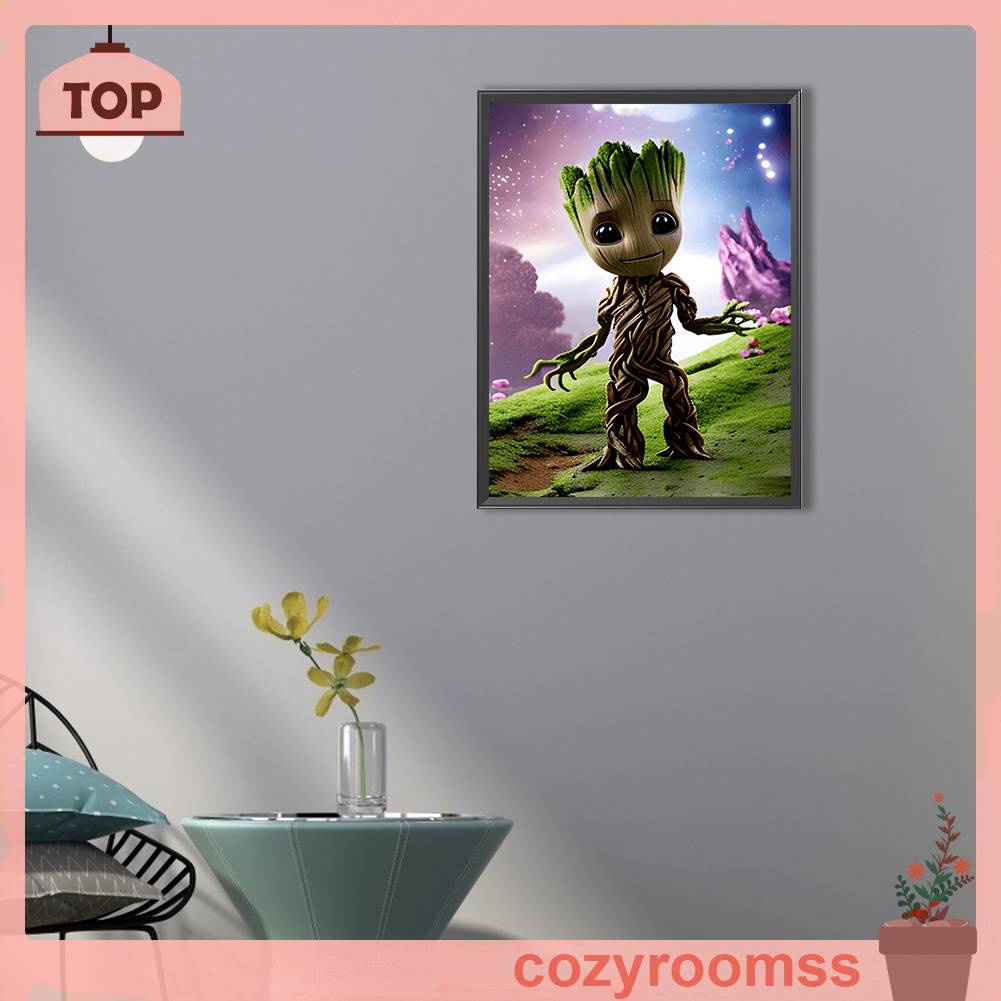 Tranh Đính Đá Kim Cương Toàn Bộ 5D DIY Hình Vẽ Groot Trang Trí Nhà Cửa