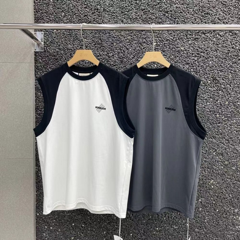 Áo Thun Cotton Không Tay Dáng Rộng Màu Sắc Tương Phản In Chữ Thời Trang Cho Nam Giới