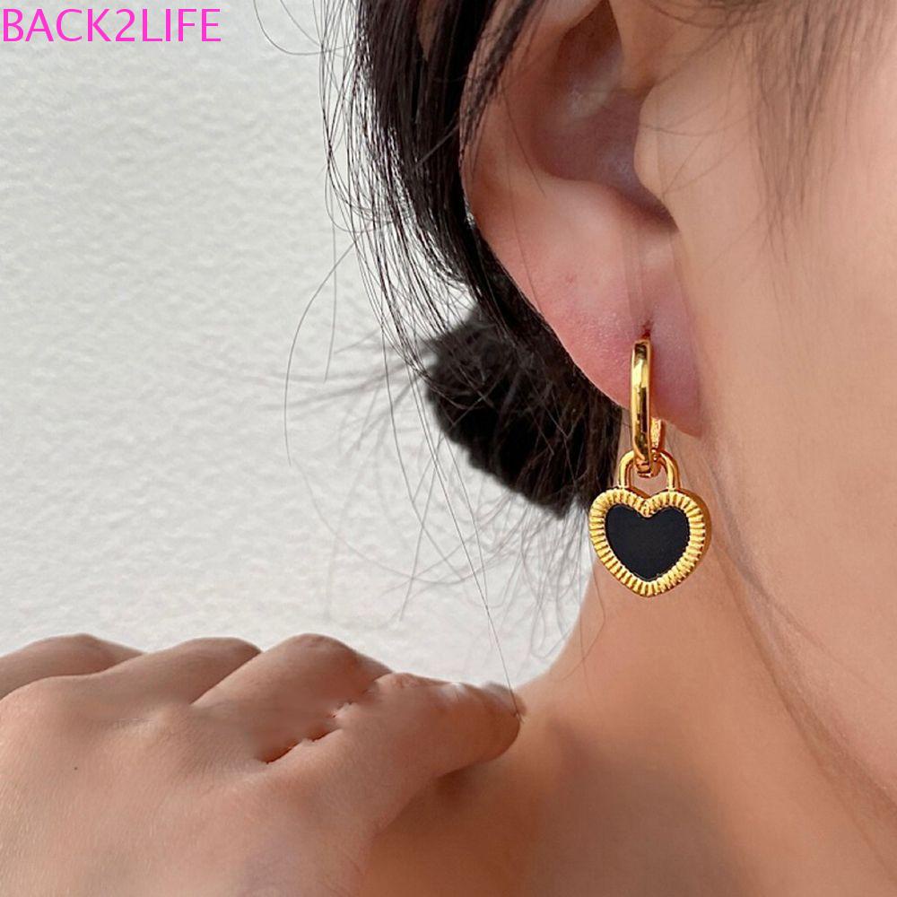 BACK2LIFE Bông Tai Hình Trái Tim Hai Mặt Thanh Lịch Thời Trang Cho Nữ