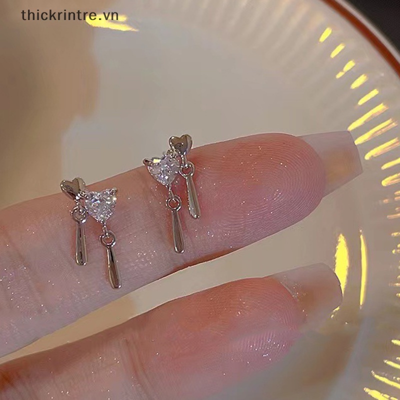 1 Đôi Bông Tai Hình Trái Tim Đính Đá Thời Trang Hàn Quốc Dành Cho Nữ