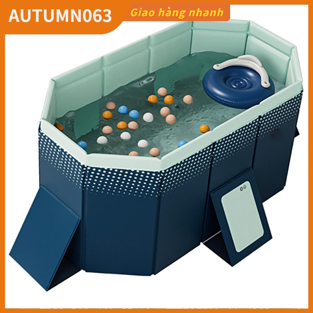 Autumn063 Bể bơi PVC dày hình chữ nhật có thể gập lại 1 6m dùng cho gia đình Màu xanh lam