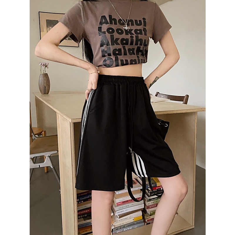 SUXI Quần Short Thể Thao Lưng Cao Dáng Rộng Kẻ Sọc Thời Trang Mùa Hè Cho Nữ