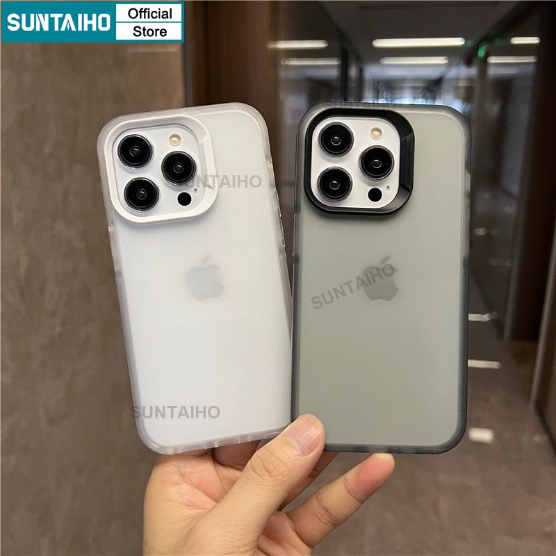 Suntaiho Ốp lưng ốp iphone chống bẩn đen Matte Frosted trong suốt Clear Simple silicon Softcase For iPhone 14 Pro Max 13 12 case iPhone xr 11 Pro Max X XS Max IP 7 8 Plus viền vuông Shockproof Full Cover