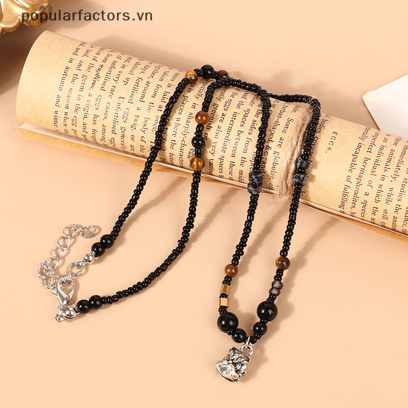 [Phổ Biếnfactors] Vòng cổ Hạt Mặt Sư Tử May Mắn Phong Cách Punk Trung Hoa Cổ Điển Đính Đá Không Cần Dùng Cho Nam Và Nữ