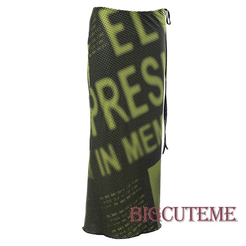 Chân Váy Dài Eo Cao Buộc Dây In Chữ Thời Trang Mùa Hè Cho Nữ