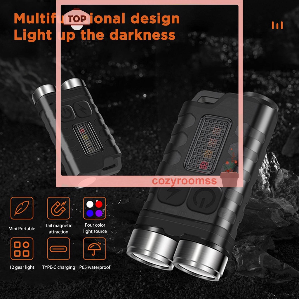 Đèn Pin Mini EDC 900LM USB Type-C Kiêm Móc Khóa Tiện Dụng Cho Cắm Trại