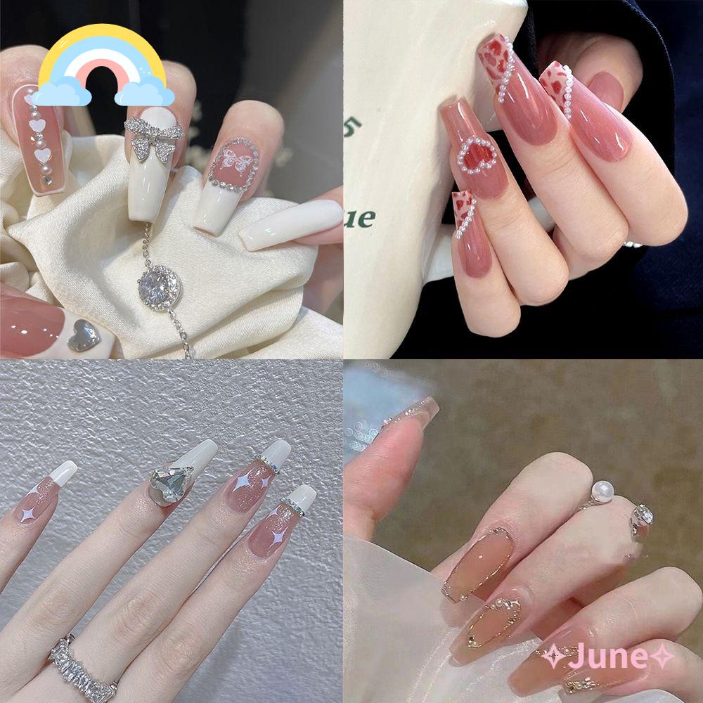 JUNE Hộp 24 Móng Tay Giả Che Phủ Toàn Diện Chất Lượng Cao