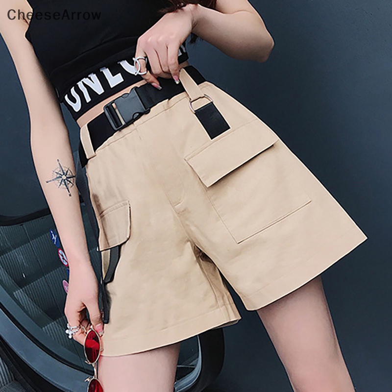 [CHAW] Quần Short Dáng Chữ A Ống Rộng Màu Trơn Phối Thắt Lưng Có Túi Thời Trang Đường Phố Mùa Hè