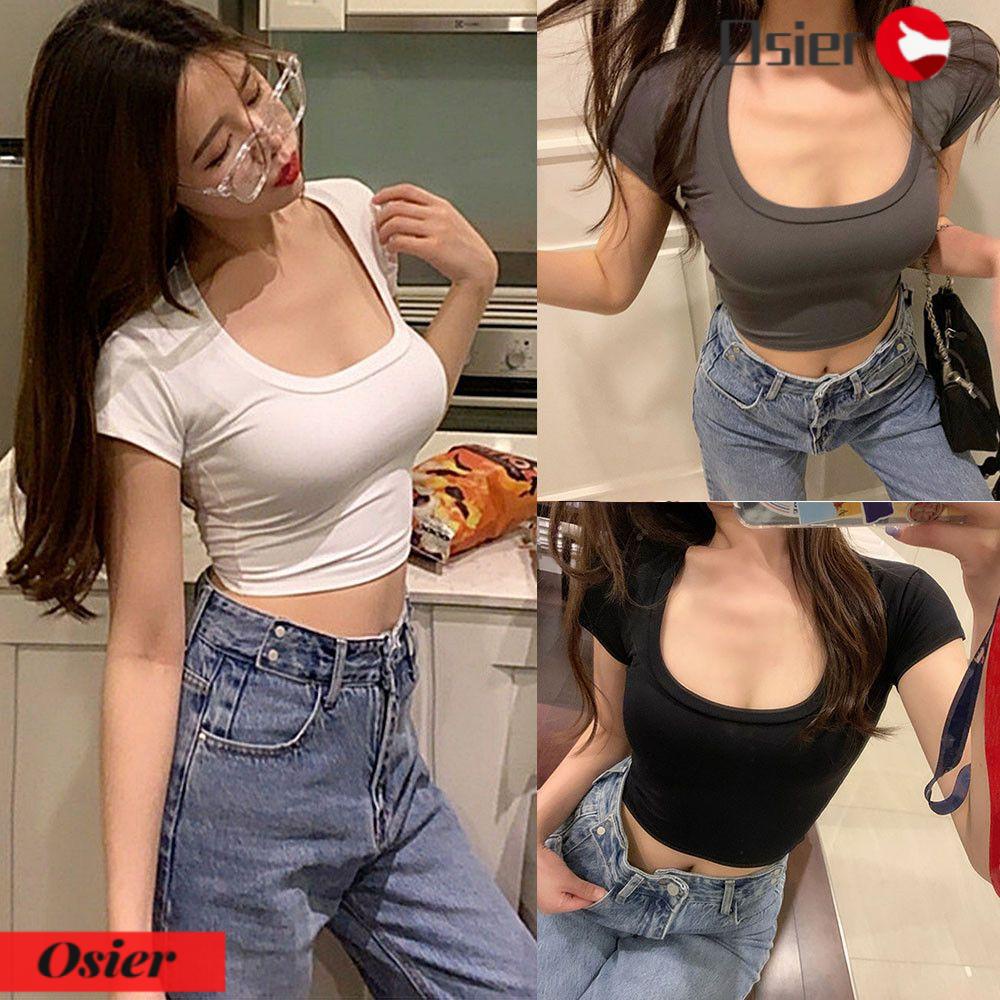 OSIER1 Áo Crop Top Tay Ngắn Màu Sắc Thời Trang Mùa Hè Quyến Rũ Cho Nữ