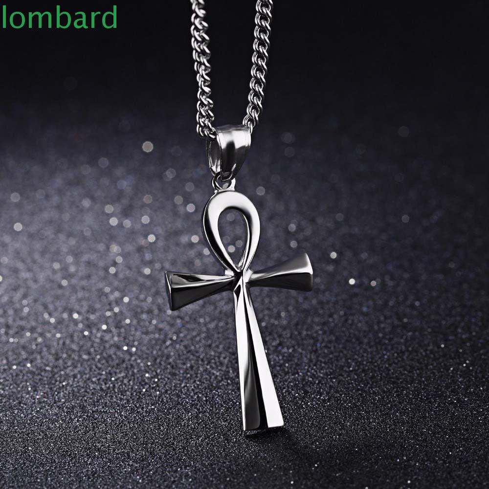 LOMBARD Vòng cổ Bằng Thép Không Gỉ Mặt Thánh Giá Màu Đen Bạc Phong Cách Hip Hop Cổ Điển Cho Nam Và Nữ