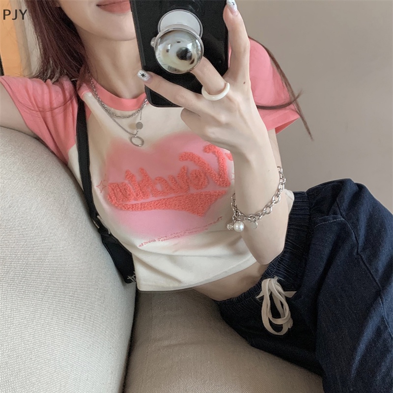 Áo Thun Crop Top Tay Ngắn Dáng Ôm Kiểu Retro Thời Trang Mùa Hè Cho Bạn Gái PJ