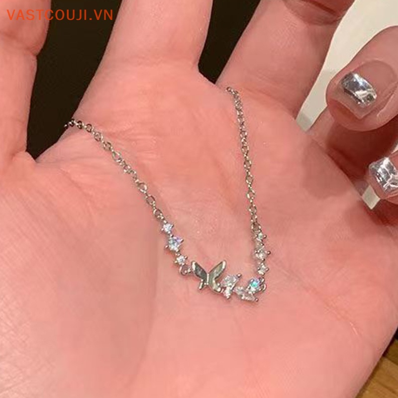 Vòng Tay Dây Xích Mặt Hình Bướm Màu Bạc Thời Trang Cho Nữ