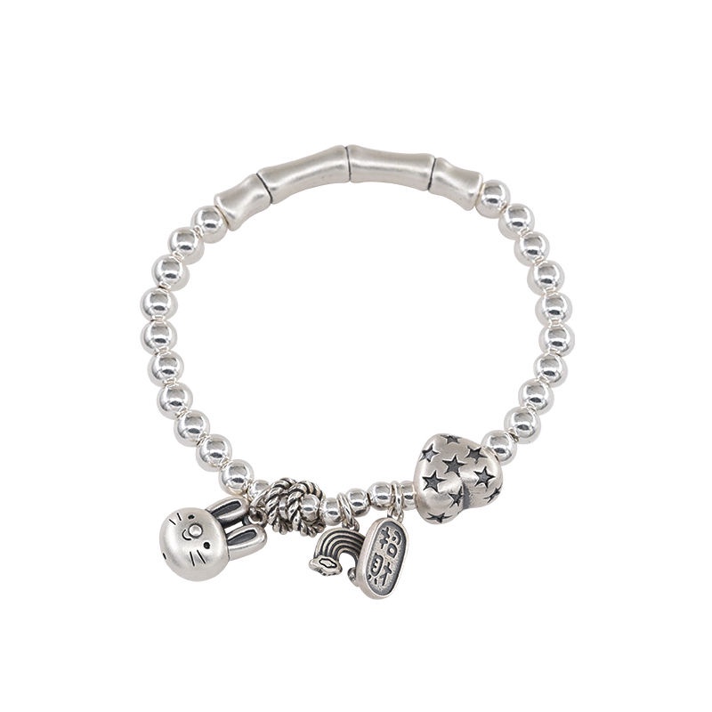 Vòng Đeo Tay Bạc Sterling Thiết Kế Hình Thỏ Tre Nhẹ Sang Trọng Làm Quà Tặng Cho Bạn Gái Haobing boutiqu