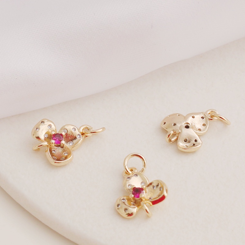 Mặt Dây Chuyền Đôi Bằng Lá Vàng 14K Đính Đá Zircon Nhiều Màu Sắc Dùng Làm Vòng Tay / Dây Chuyền diy