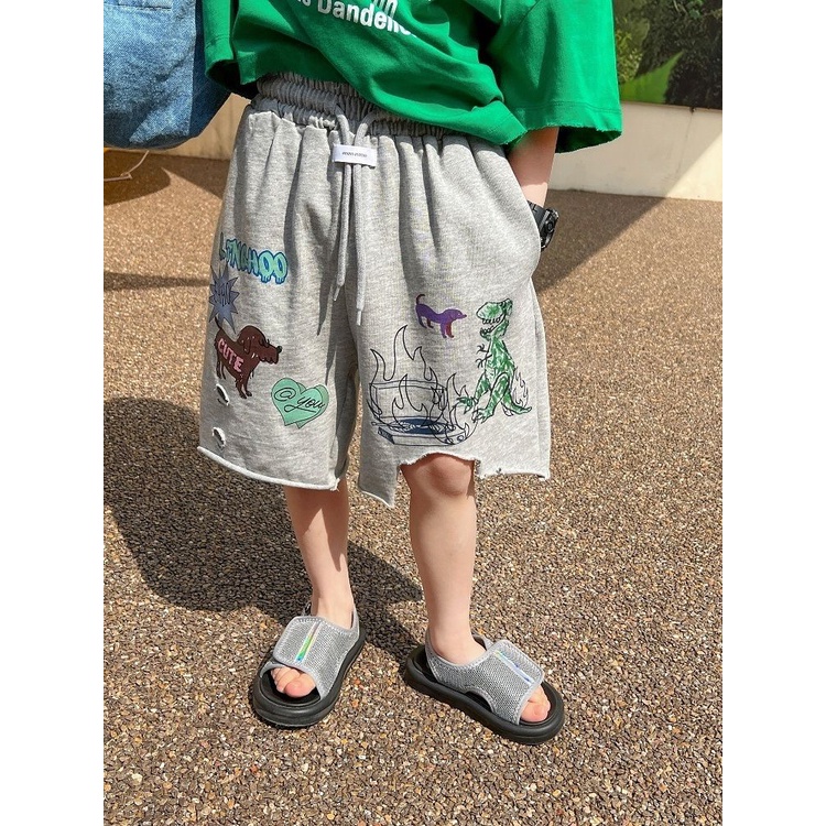 Quần Short Dáng Rộng Họa Tiết Khủng Long Phong Cách Mùa Hè Cho Bé Trai