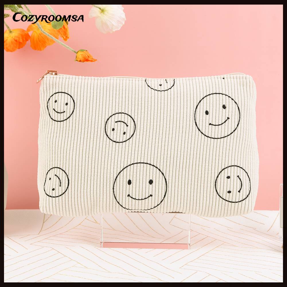Túi Đựng Mỹ Phẩm Hai Mặt Bằng Vải Nhung Kẻ Dễ Thương Xinh Xắn