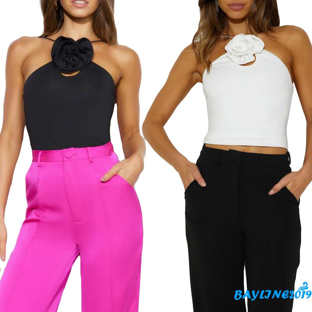 Áo Hai Dây Hở Lưng Màu Sắc Trơn Họa Tiết Hoa 3D Gợi Cảm Cho Nữ