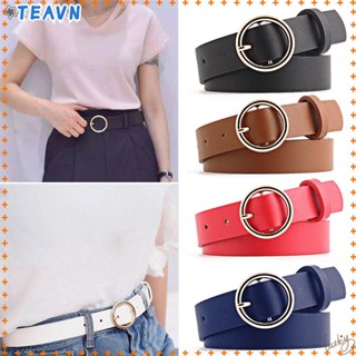 Thắt lưng da PU màu trơn với khóa hợp kim xinh xắn cho nữ
