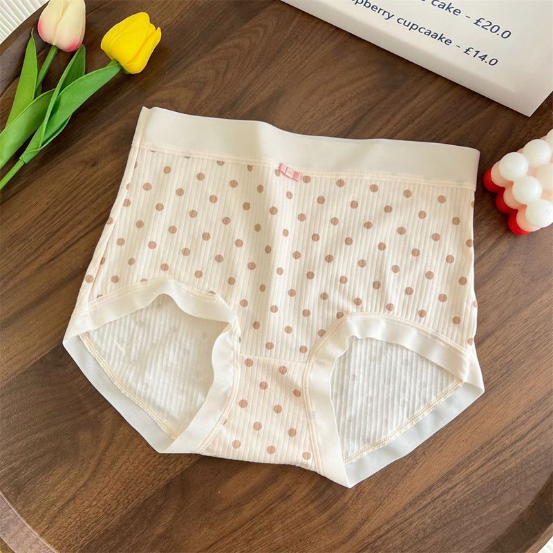 Quần Lót 100% Cotton Nguyên Chất Lưng Cao Không Xoăn In Họa Tiết Chấm Bi Dễ Thương Có Size Lớn Cho Nữ