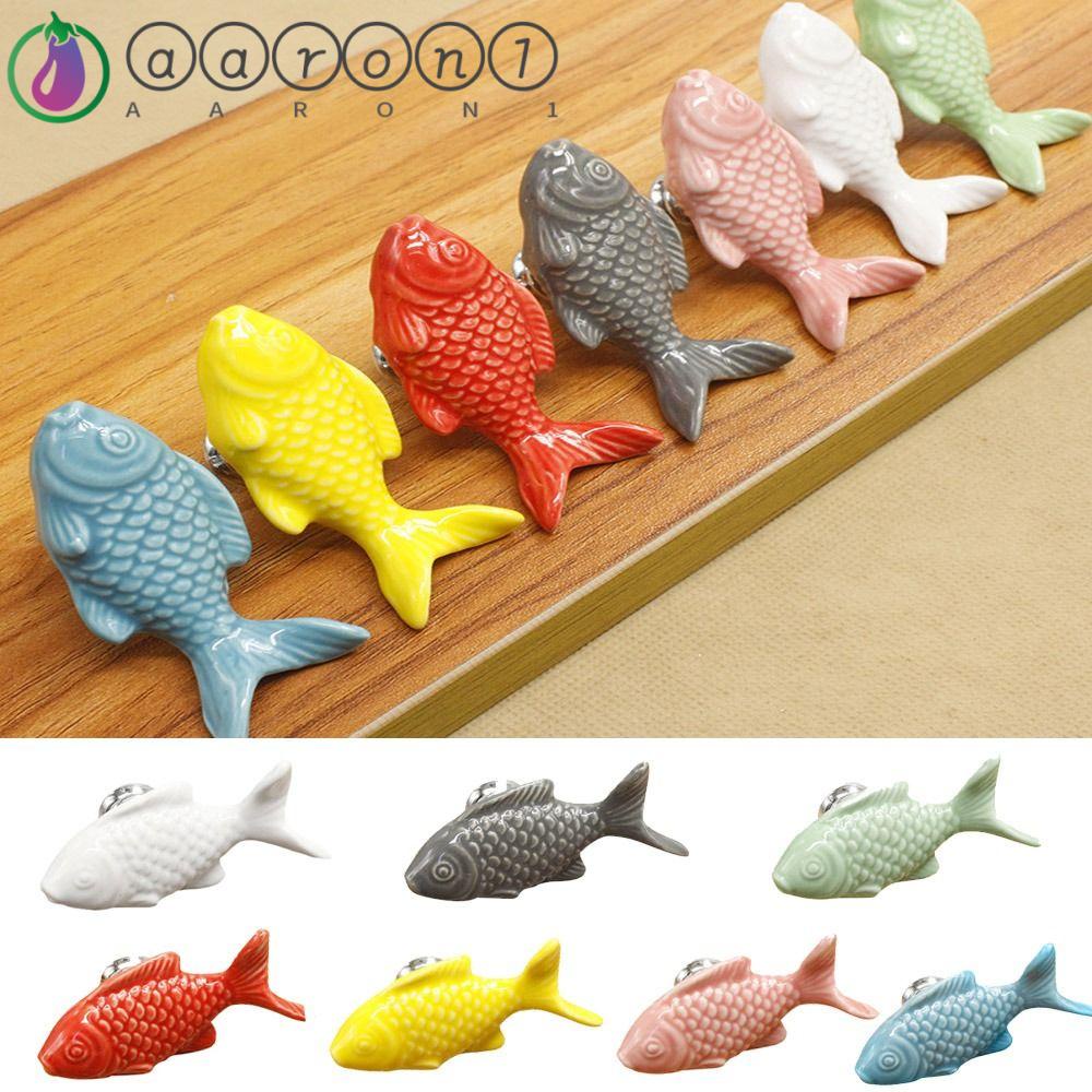 AARON1 Tay Nắm Ngăn Kéo Tủ Bằng Gốm Hình Cá Phong Cách Retro