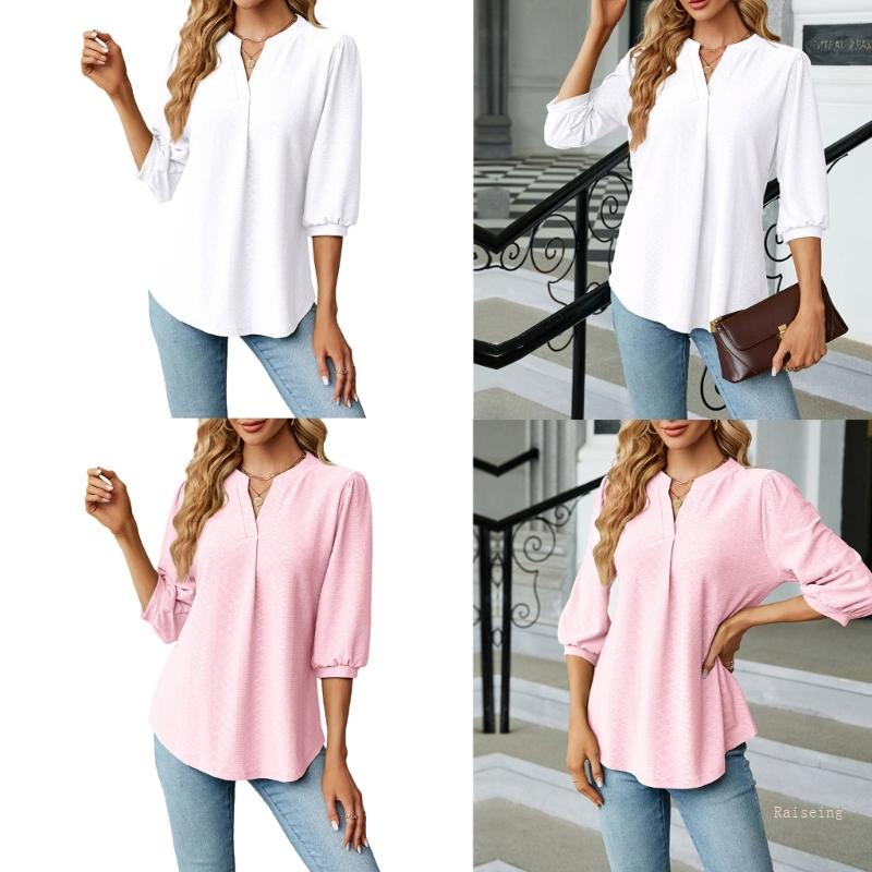 Áo Thun Dáng Rộng Cổ Chữ V Tay 3 4 Thời Trang Mùa Hè Cho Nữ
