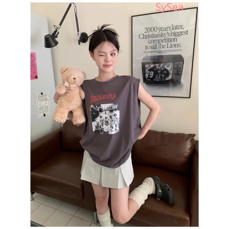 Áo Sát Nách In Chữ Phong Cách Retro Mỹ Cho Nữ