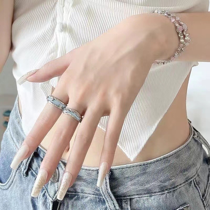 Nhẫn Đính Đá Zircon Xanh Phong Cách Hip Hop Đường Phố Cá Tính Cho Nam Và Nữ