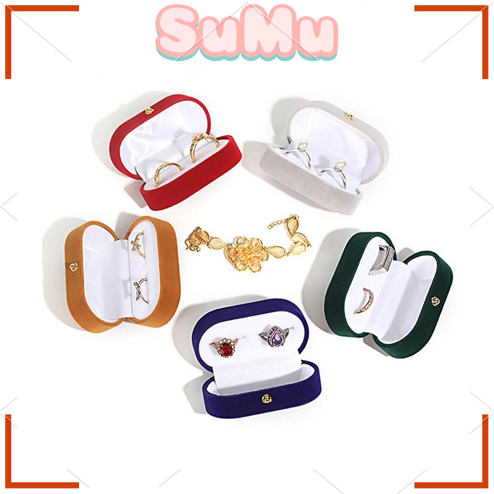 SUMU Hộp Đựng Trang Sức Bằng Nhung Hình Oval Tinh Tế Cho Cặp Đôi