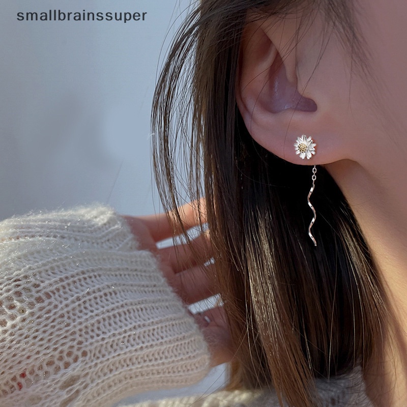 1 Đôi Bông Tai Bạc Dáng Dài Hình Hoa Cúc Phối Tua Rua Thời Trang Cho Nữ SBS