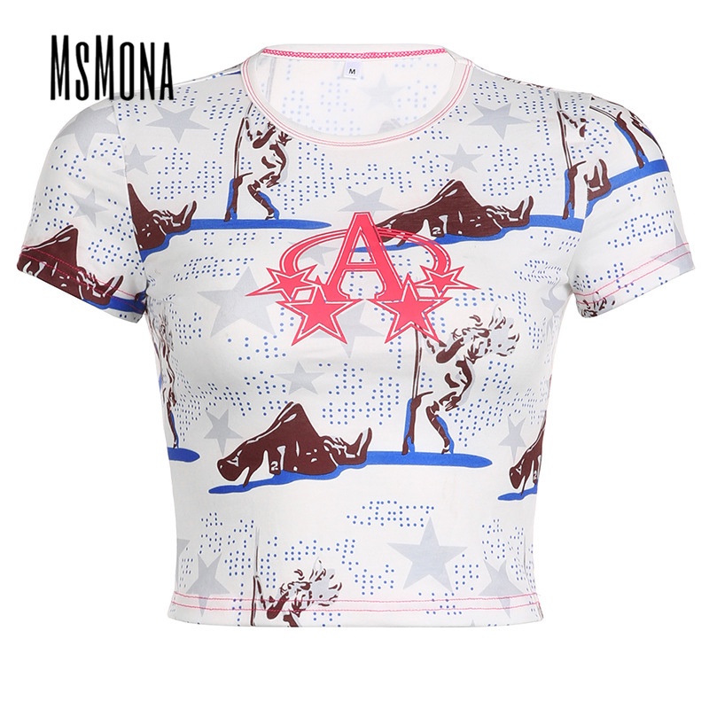 Áo Thun Ngắn Tay Cổ Tròn Màu Trơn Họa Tiết Hoa Thời Trang 2023 Cho Nữ