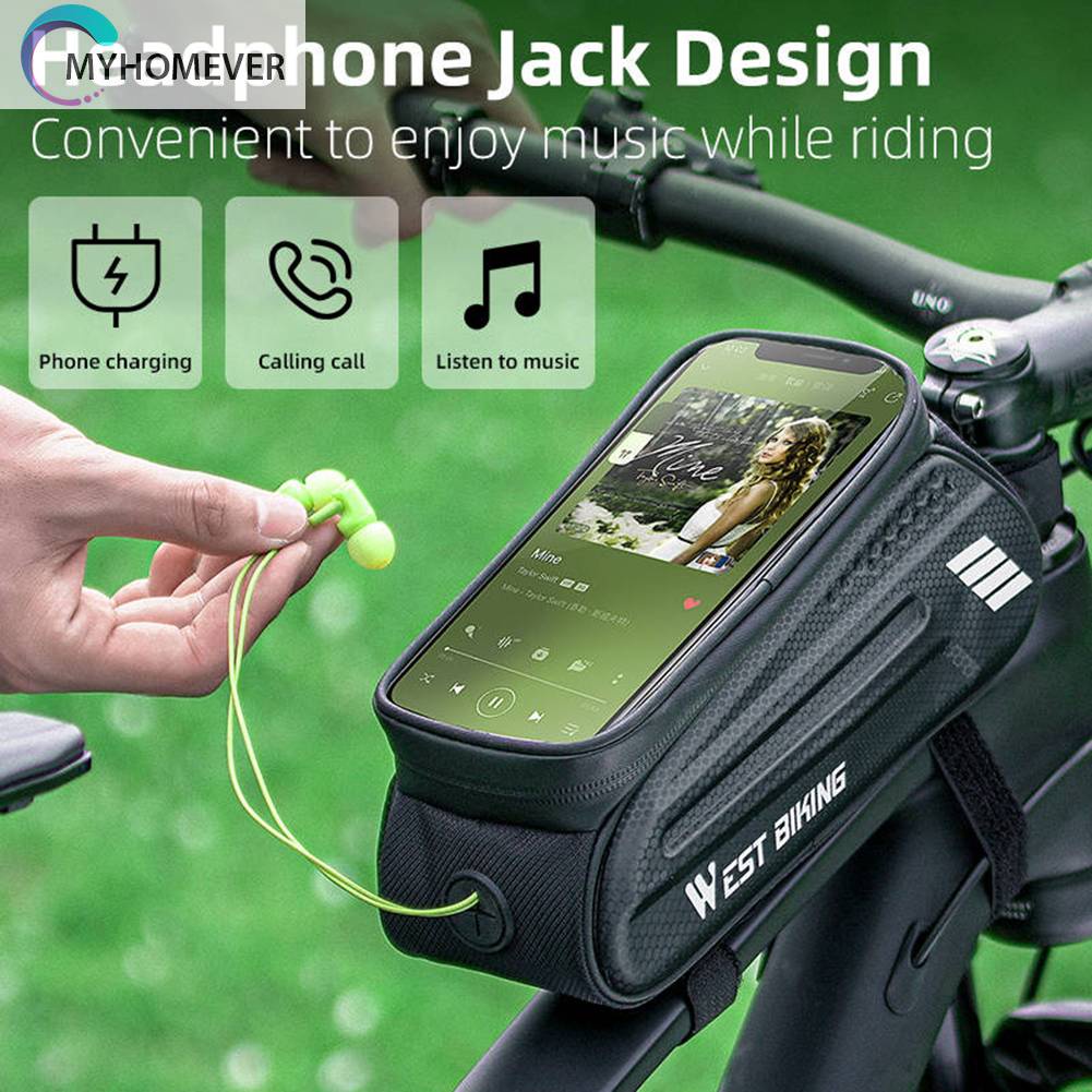 Túi Đựng Đồ Gắn Khung Xe Đạp Chống Nước Có Lỗ Tai Nghe 1.5L