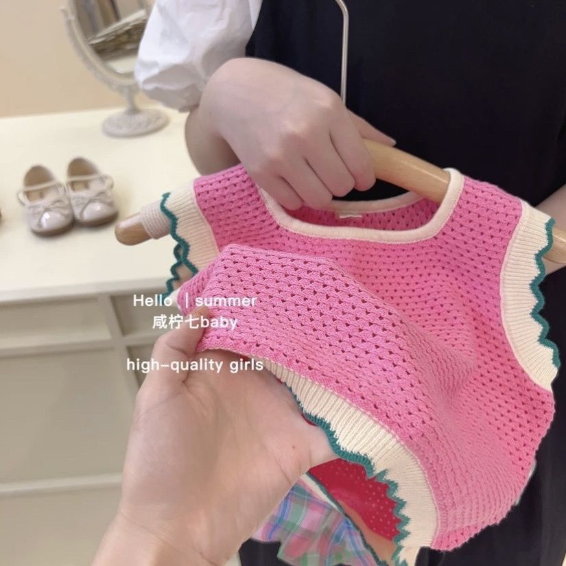 Bộ Áo Dệt Kim Sát Nách + Quần Sooc In Họa Tiết Hoa Thời Trang Mùa Hè 2023 Cho Bé Gái